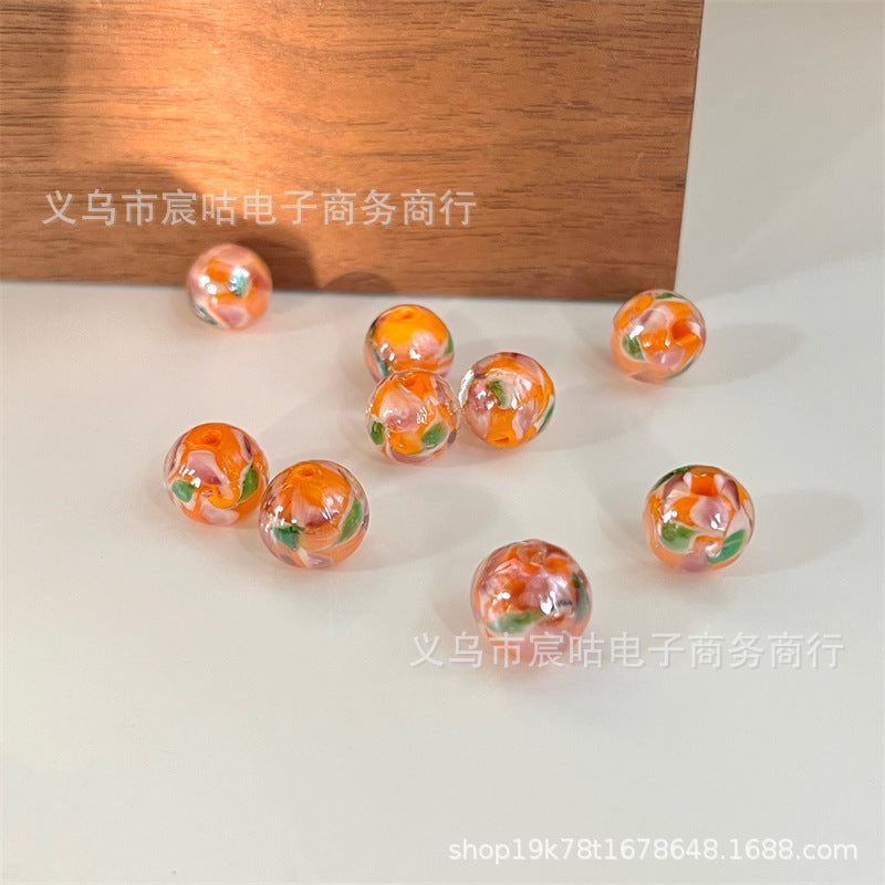 Wholesale 10pcs Glass flower plated and colored through-hole round Beads