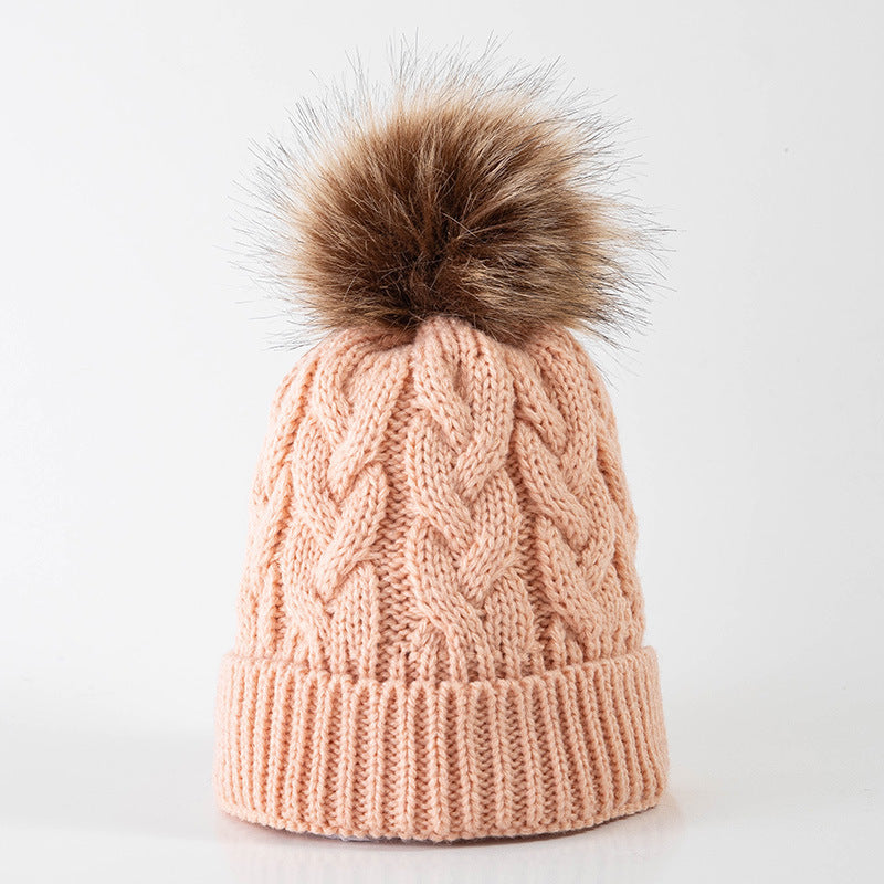 Wholesale Children's Autumn and Winter Hats Fur Ball Thickened Woolen Hat