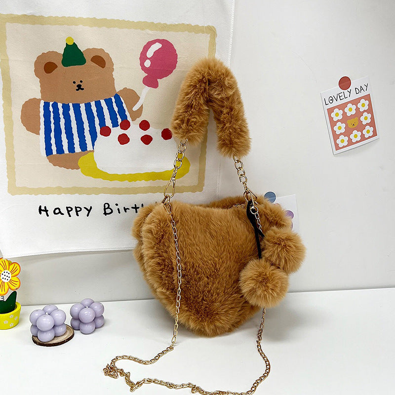 Wholesale Plush Heart Chain Shoulder Messenger Bag