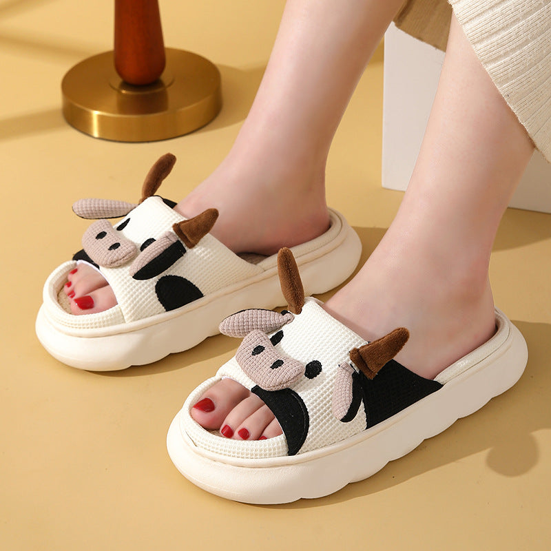 Wholesale All Seasons Universal Indoor Home Cute Cartoon Little Cow Cotton and Linen Non-slip Sandals