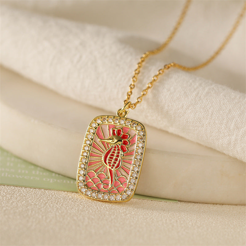 Wholesale Colorful Drip Oil Shell Conch Tarot Pendant Necklace with Micro Set Colored Zircon