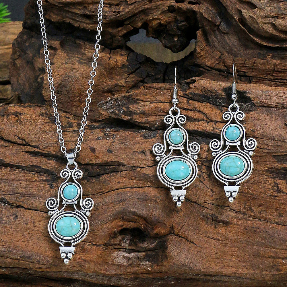 Wholesale Turquoise Pendant Alloy Earrings Jewelry Set