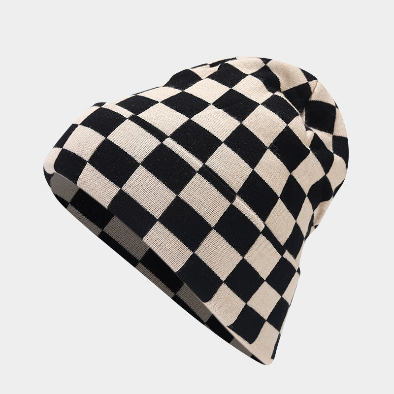 Wholesale Winter Hat Checkerboard Knitted Hat Plush Hat