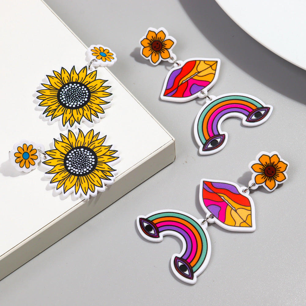 Wholesale Rainbow Print Colorful Butterfly Sunflower Acrylic Earrings