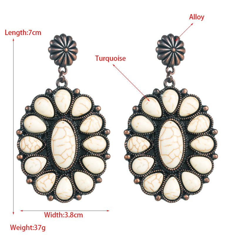 Wholesale Retro turquoise exaggerated temperament earrings