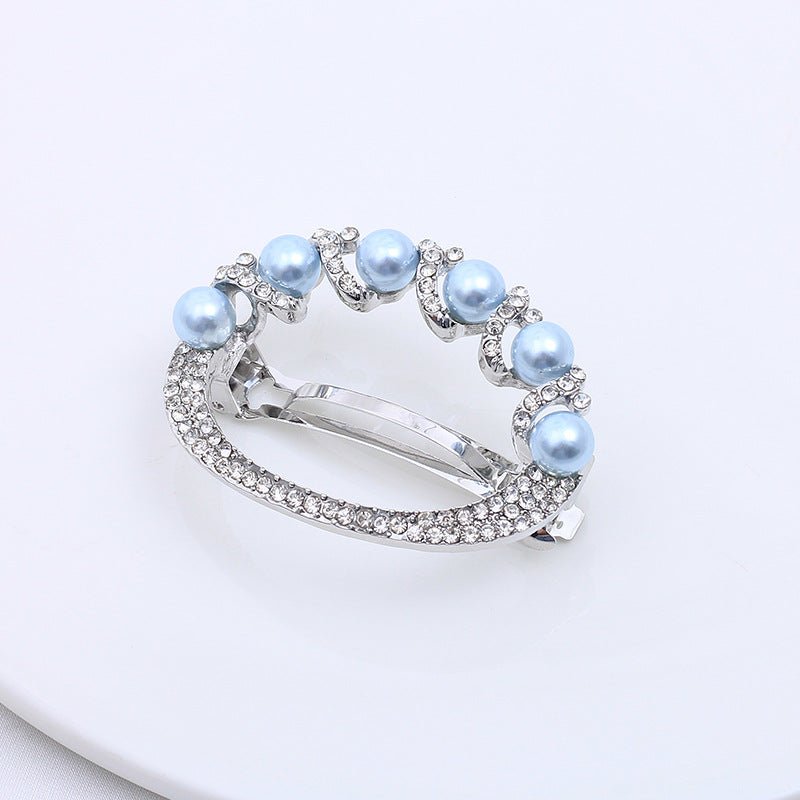 Wholesale Pearl Hollow Alloy Spring Clip with Diamond