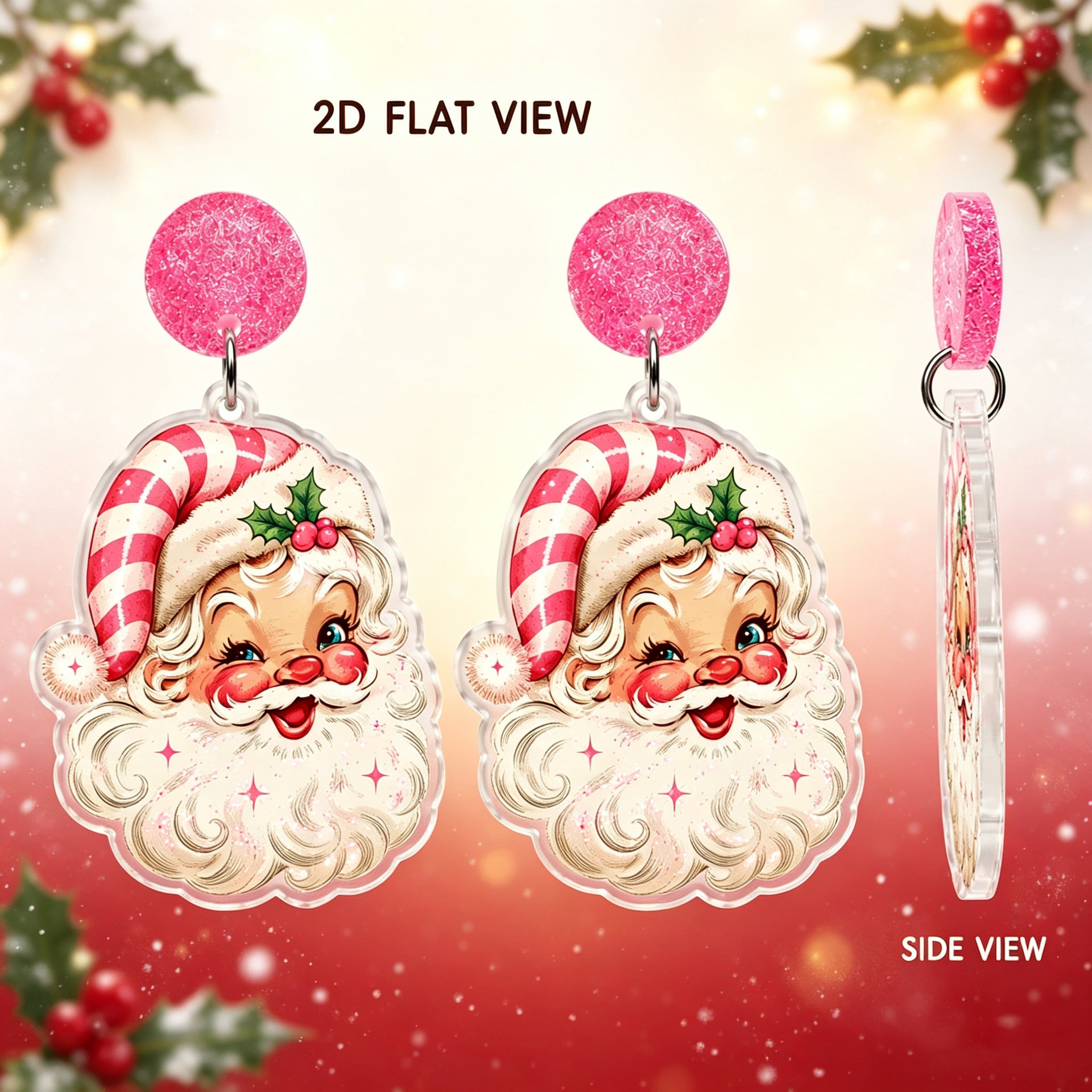 Wholesale Cute  2D Acrylic Earrings Pink Chibi Christmas Jewelry Accessory Trendy Gift