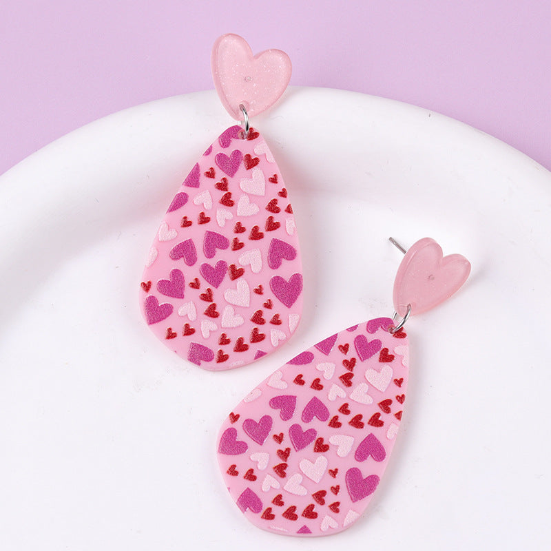 Wholesale Love droplet shaped Valentine' s Day acrylic earrings