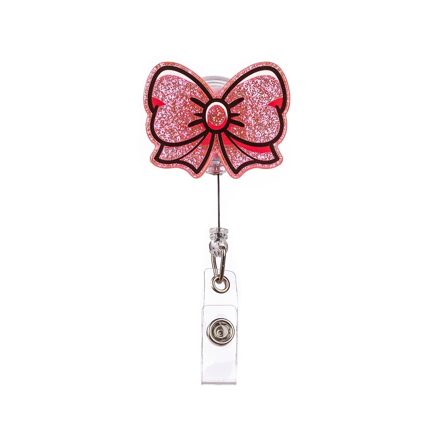 Wholesale  glitter acrylic pink bow staff doctor nurse medical student retractable chest card holder easy pull buckle