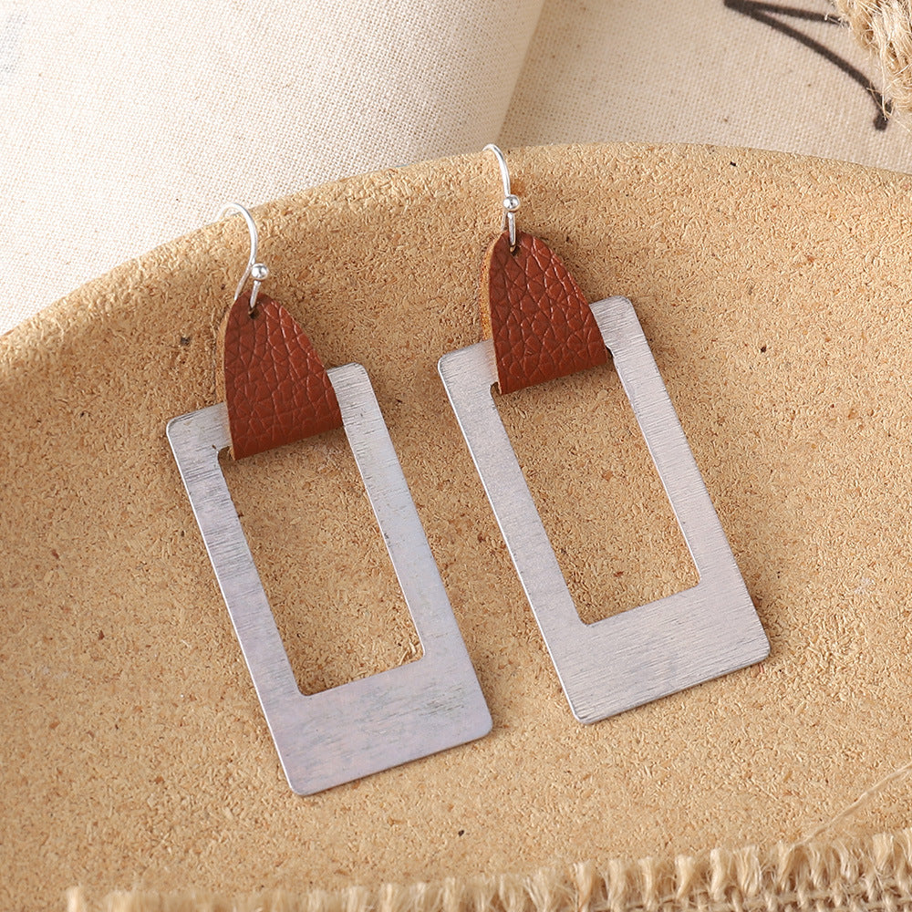 Wholesale Bohemian Sand Silver Leather Earrings All-match Ear Jewelry