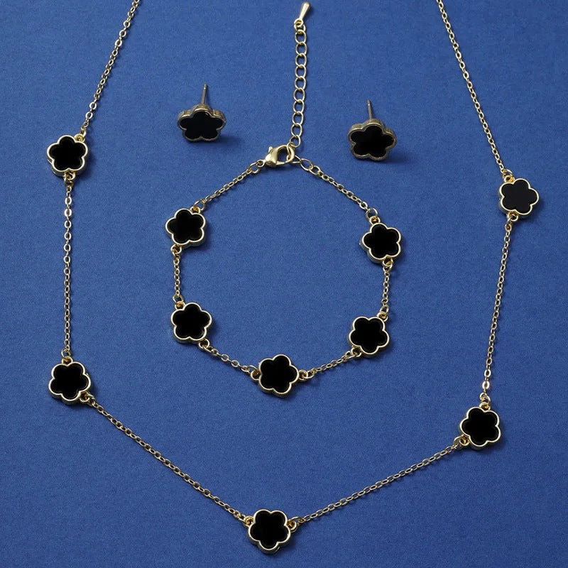 Wholesale Simple petal necklace five-leaf flower bracelet ring earrings 4-piece set
