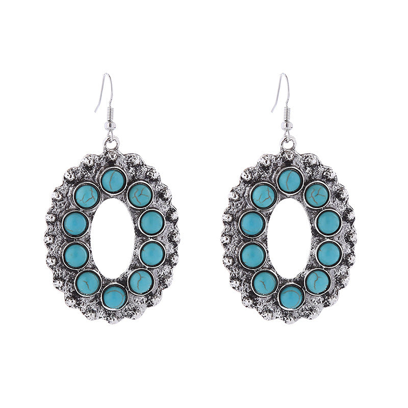 Wholesale Vintage Alloy Inlaid White Turquoise Round Earrings