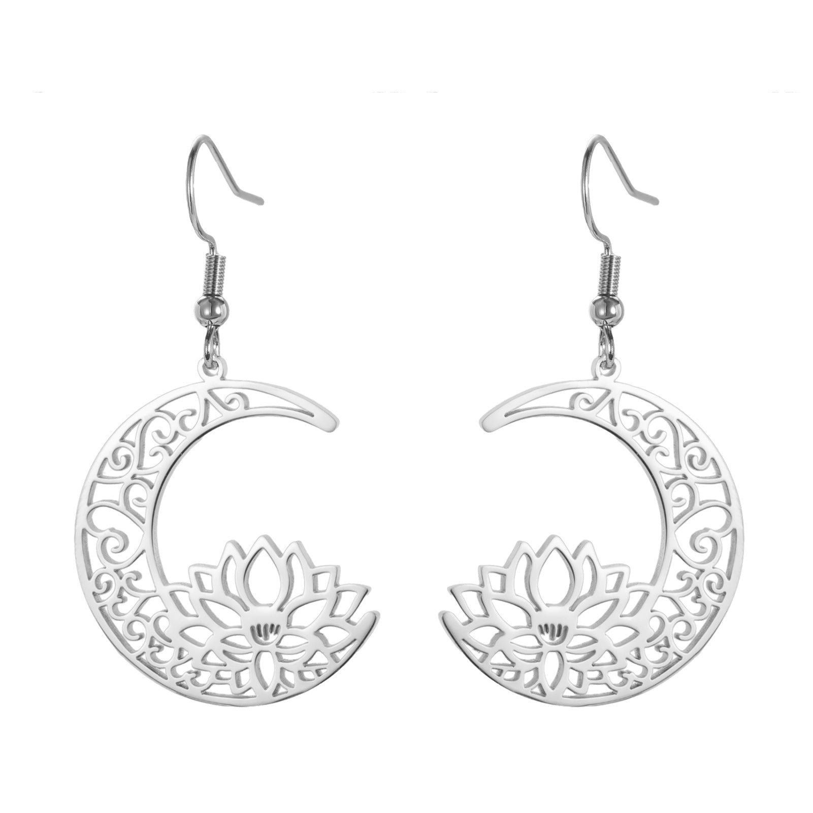 Wholesale Hollow Moon Lotus Stainless Steel Earrings