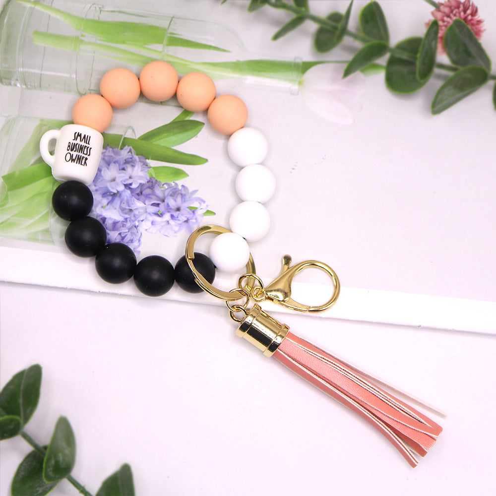 Wholesale MoM Coffee Cup Silicone Beaded Wrist Keychain