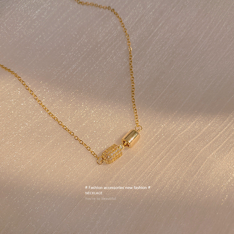 Wholesale Micro Paved Zircon Pendant Capsule Titanium Steel Necklace