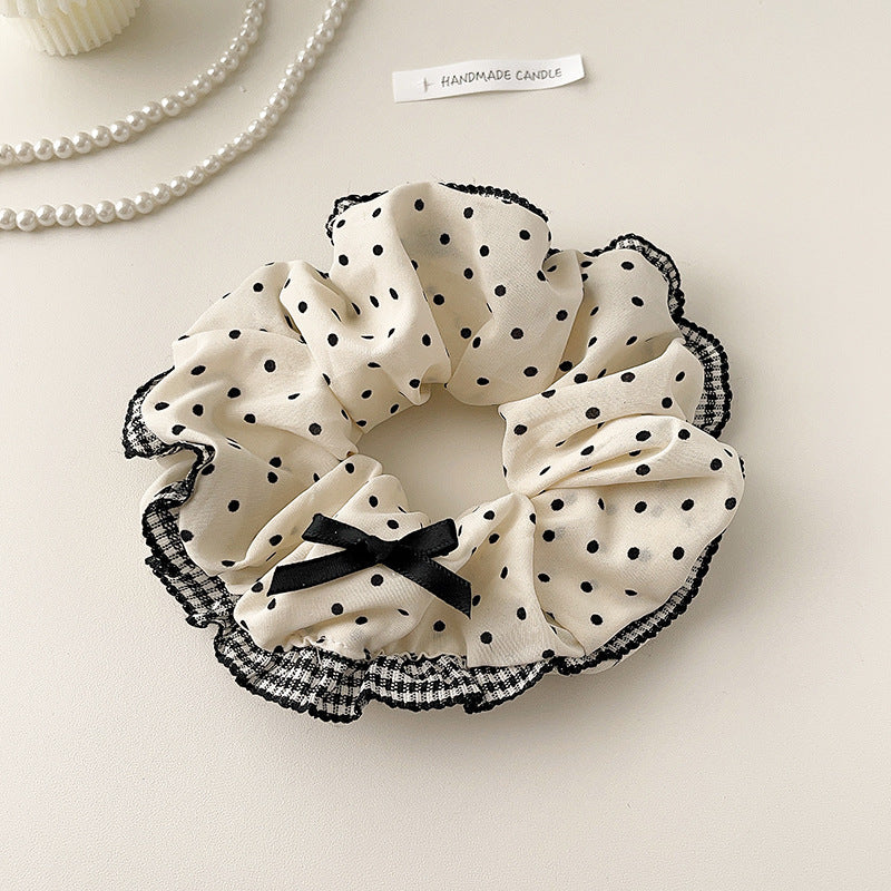Wholesale Sweet Bow Thousand Gold Hair Ring Lace Double Gentle Rubber Tendon Fashion Embroidered Vintage Hair Rope Elegant