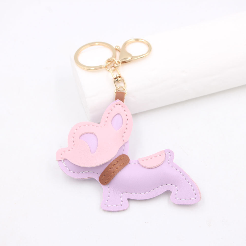 Wholesale Handmade French Bulldog Artificial Leather Keychain Bag Charm Pendant Decorative Accessory For Bags Keys Luggage