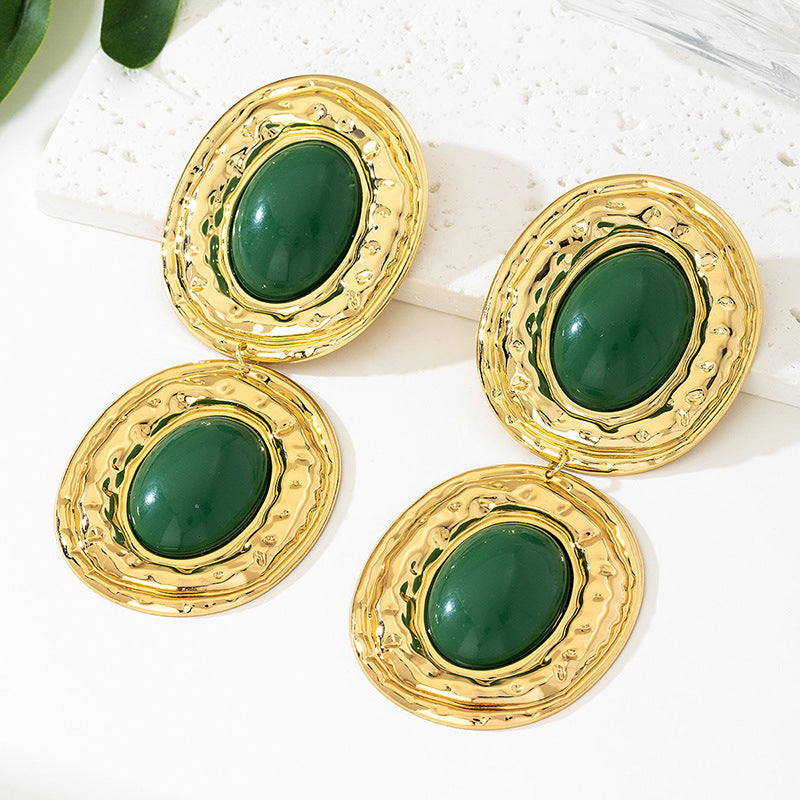 Wholesale Trendy Alloy Electroplated Oval Pearl Earrings For Women Statement Geometric Design Fashion Jewelry Gift Boutique Resale