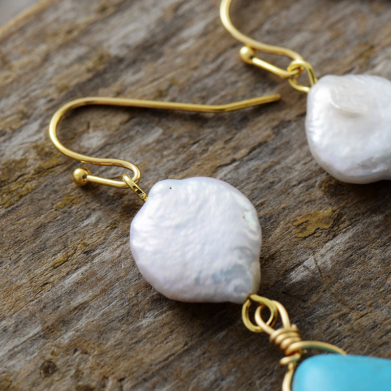 Wholesale Bohemian Turquoise Water Drop Pearl Natural Stone Pendant Earrings