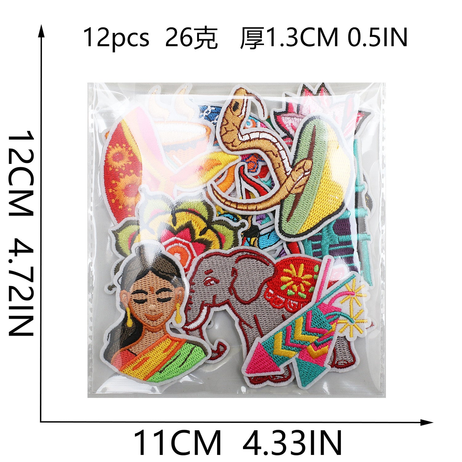 Wholesale Polyester Thread Embroidered Patch Indian Diwali Elephant And Cobra Design Decorative Clothing Craft Supply
