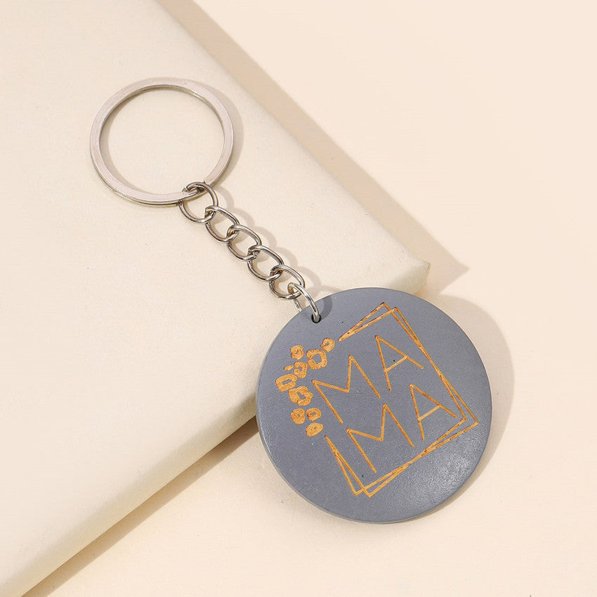 Wholesale Mother's Day MAMA Wooden Round Brand Keychains