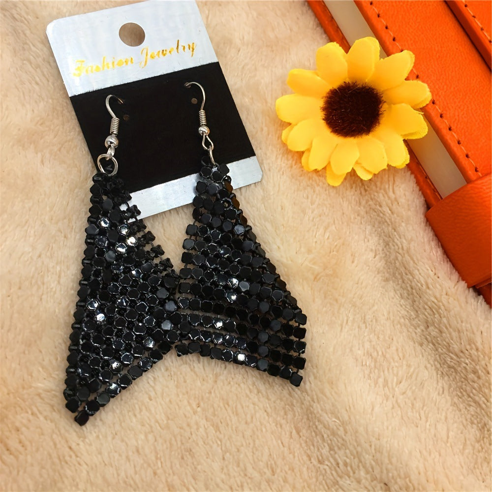 Wholesale Metallic sequin tassel square geometric long earrings