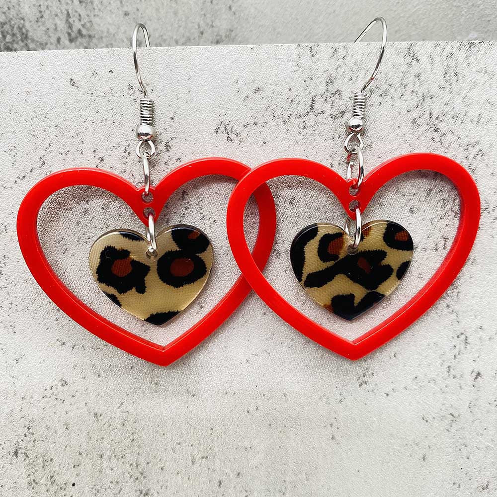 Wholesale Valentine' s Day Leopard Pattern Love Acrylic Earrings