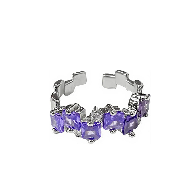 Wholesale Sweet Cool Geometric Purple Diamond Open Ring