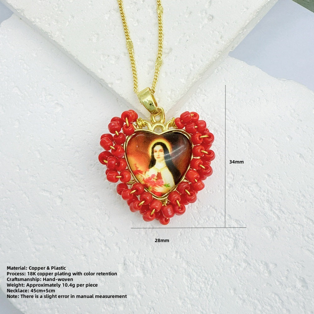 Wholesale Golden Rice Bead Love Pendant heart necklace