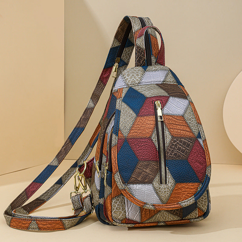 Wholesale 2025 new retro soft leather stitching contrast color one-shoulder large capacity messenger Bag