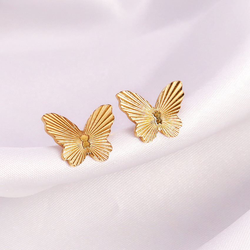 Wholesale 18K Gold Plated Butterfly Titanium Steel Earrings