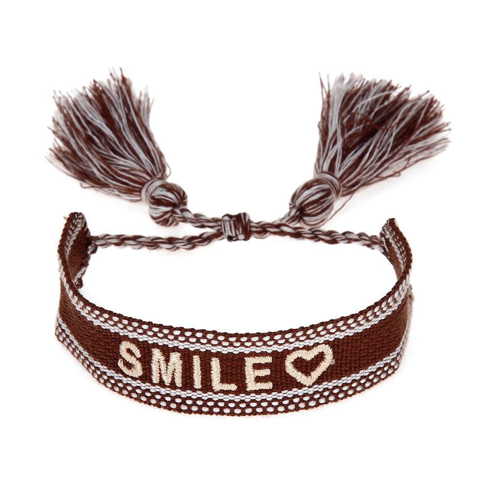 Wholesale Vintage Bohemian Embroidered Letter Woven Tassel Bracelet
