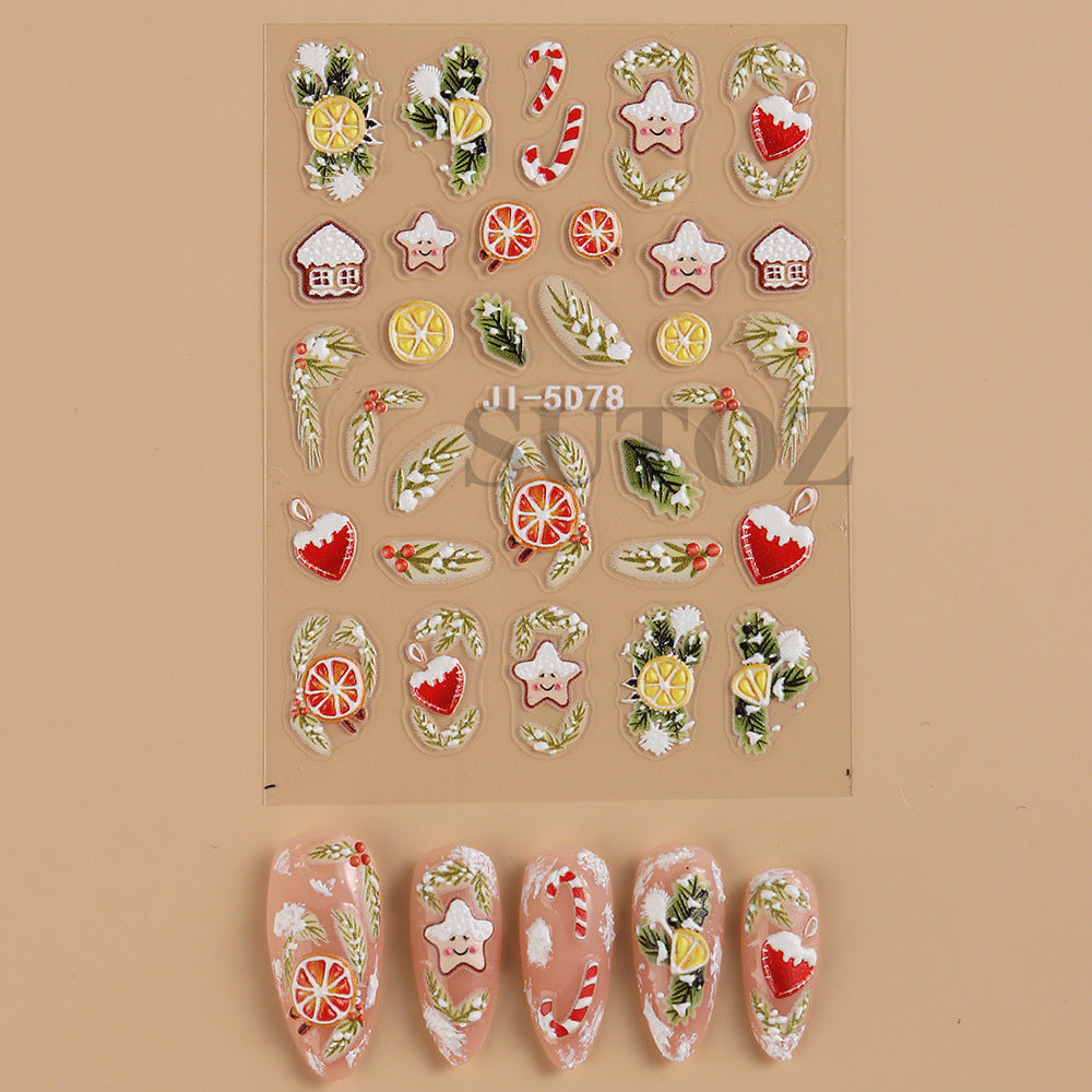 Wholesale 3pcs/pack 5D Christmas cartoon nail art embossed adhesive stickers