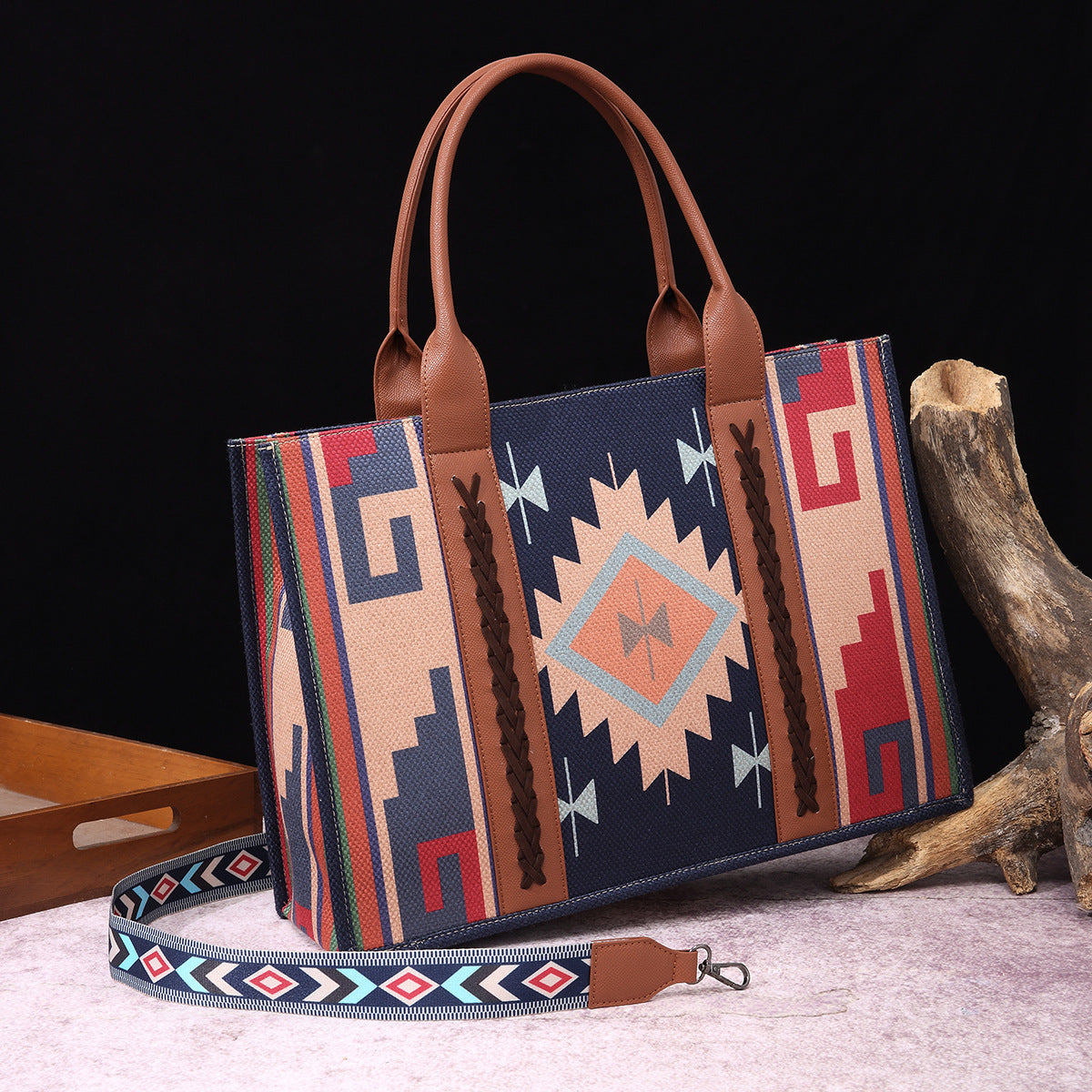 Wholesale Aztec Cotton and Hemp Printed Western Women's One Shoulder Handheld Crossbody Bag
