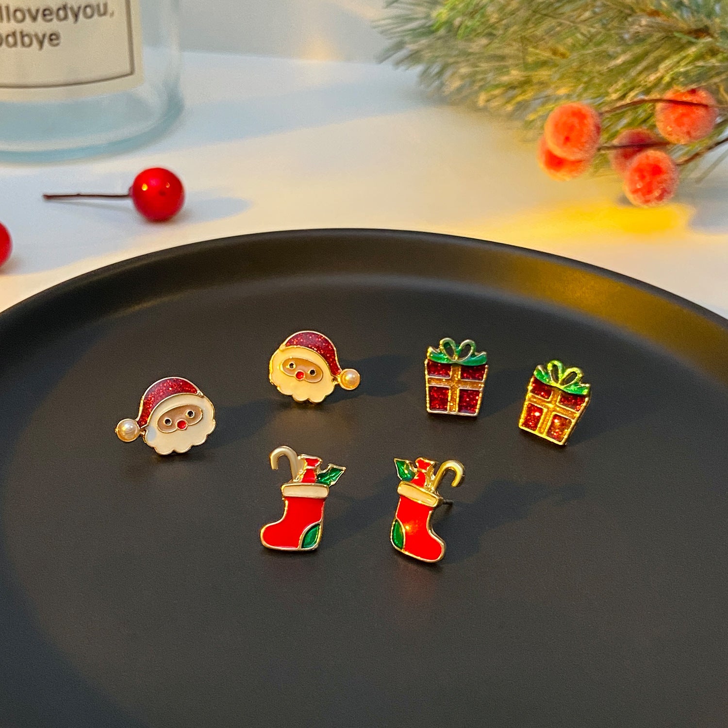 Wholesale Christmas Bell Old Man Christmas Tree Alloy Earrings