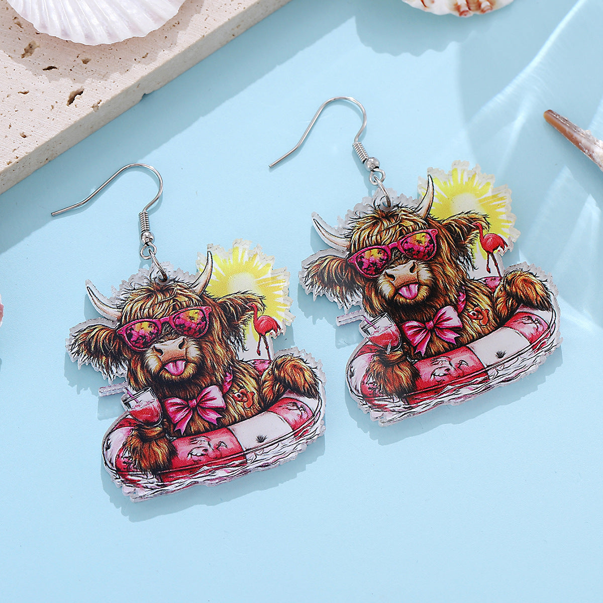 New Holiday Style Western Style Swimming Ring Alpine Cow Sunglasses Sun Palm Tree Acrylic Pendant Earrings