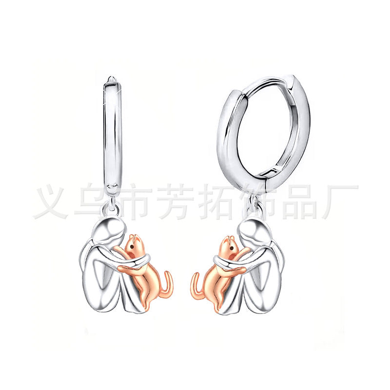 Wholesale Cute girl and dog embracing earrings