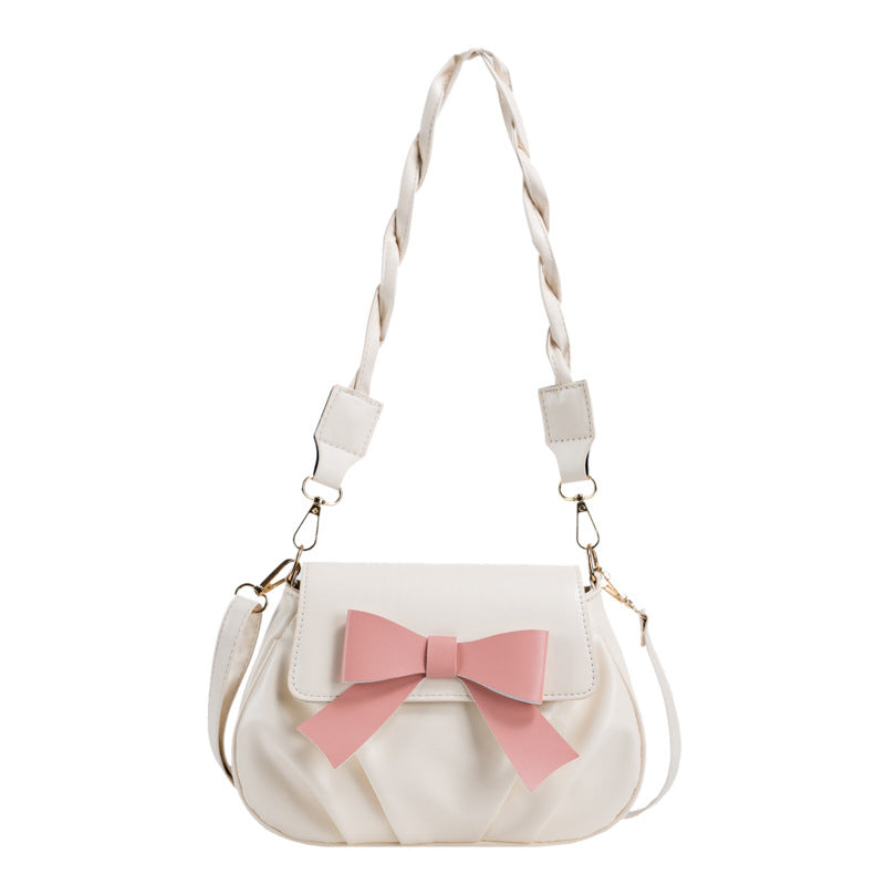 Wholesale 2025 new retro fashion casual pleated bow solid color small Bag twist shoulder strap crossbody Bag