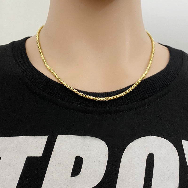 Collares de acero para hombres de cadena de perla cuadrada de acero inoxidable al por mayor
