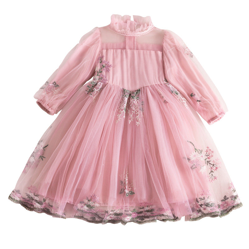 Wholesale Polyester Embroidered Flower Bubble Sleeve Dresses