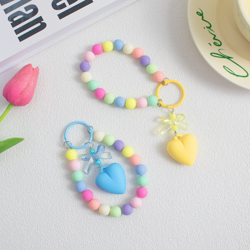 Wholesale Colorful beads small fresh bow love round beads pendant keychain mobile phone chain