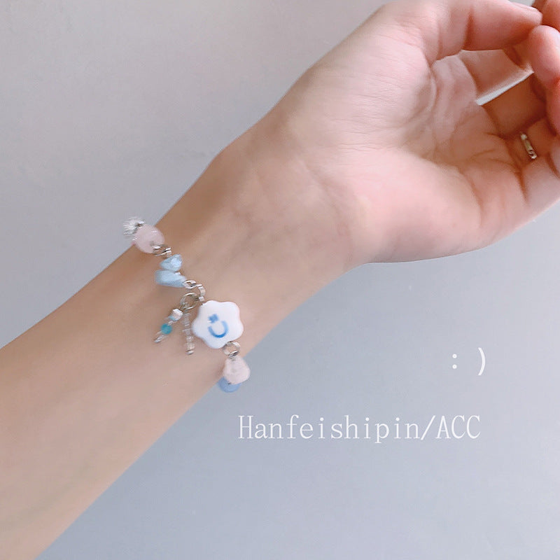 Wholesale Ice Translucent Color Heart Beaded Bow Bracelet