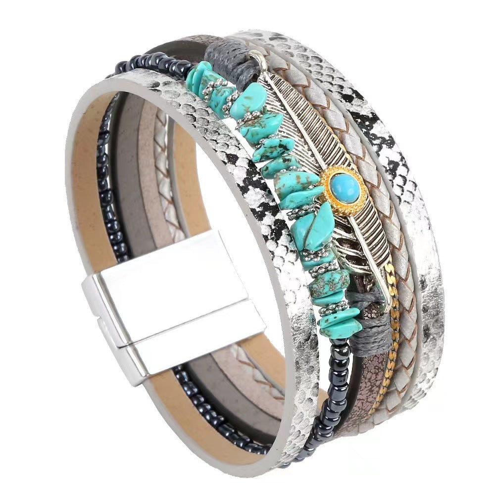 Wholesale Vintage Ethnic Style Woven Turquoise Multi-layered Bohemian Bracelet