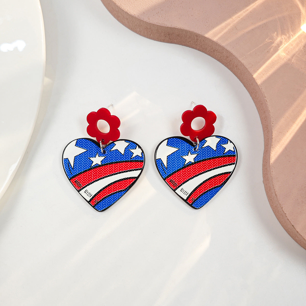 Wholesale Vintage Love Heart Flower Independence Day Acrylic Earrings