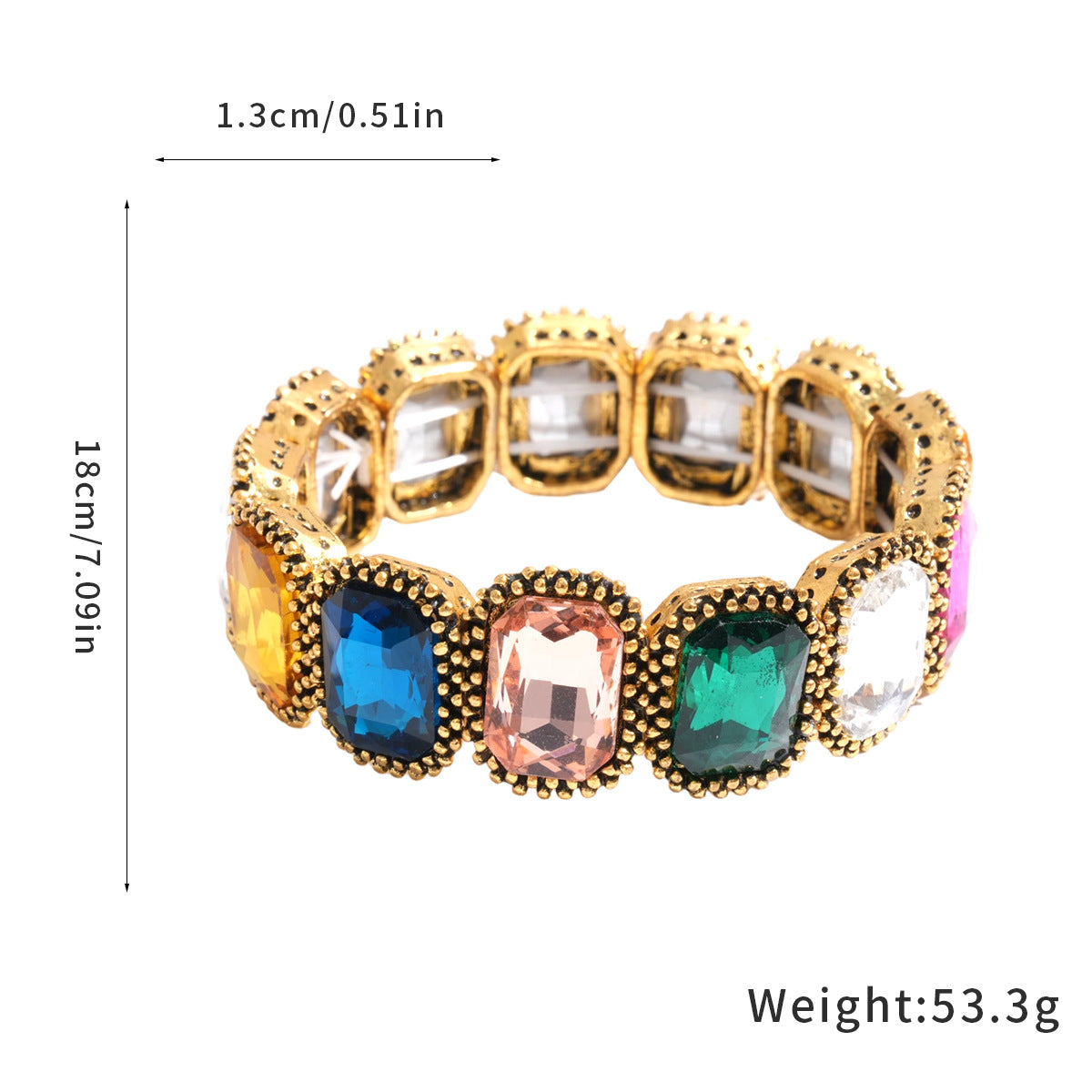 Wholesale Unisex Rhinestone Oval Stretch Bracelet Gold Colorful Fashion Jewelry Accessory Gift
