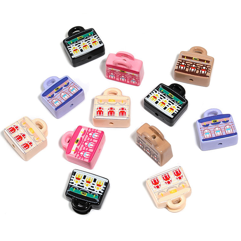 Wholesale 20pcs Acrylic Retro Small House Print Handbag Handmade Diy Beads