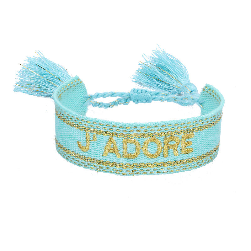 Wholesale Woven Tassel Bracelet with Letter Embroidery