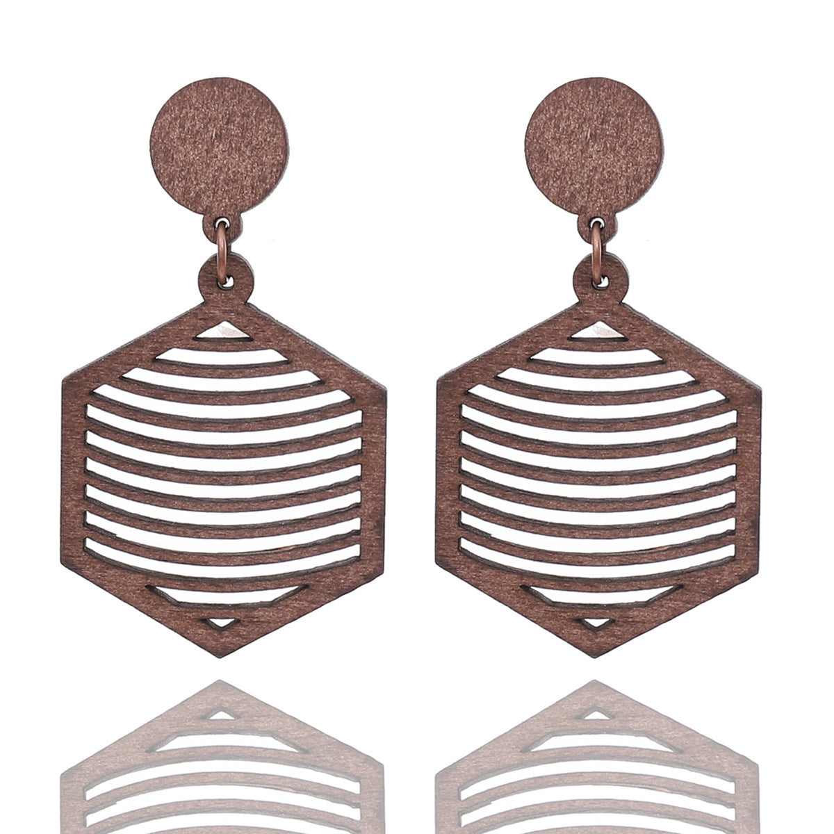 Wholesale Vintage Geometric Hollow Line Wood Chip Earrings