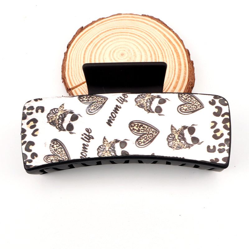 Wholesale Mother's Day Retro Pink Love Leopard Print Plastic Hair Clips