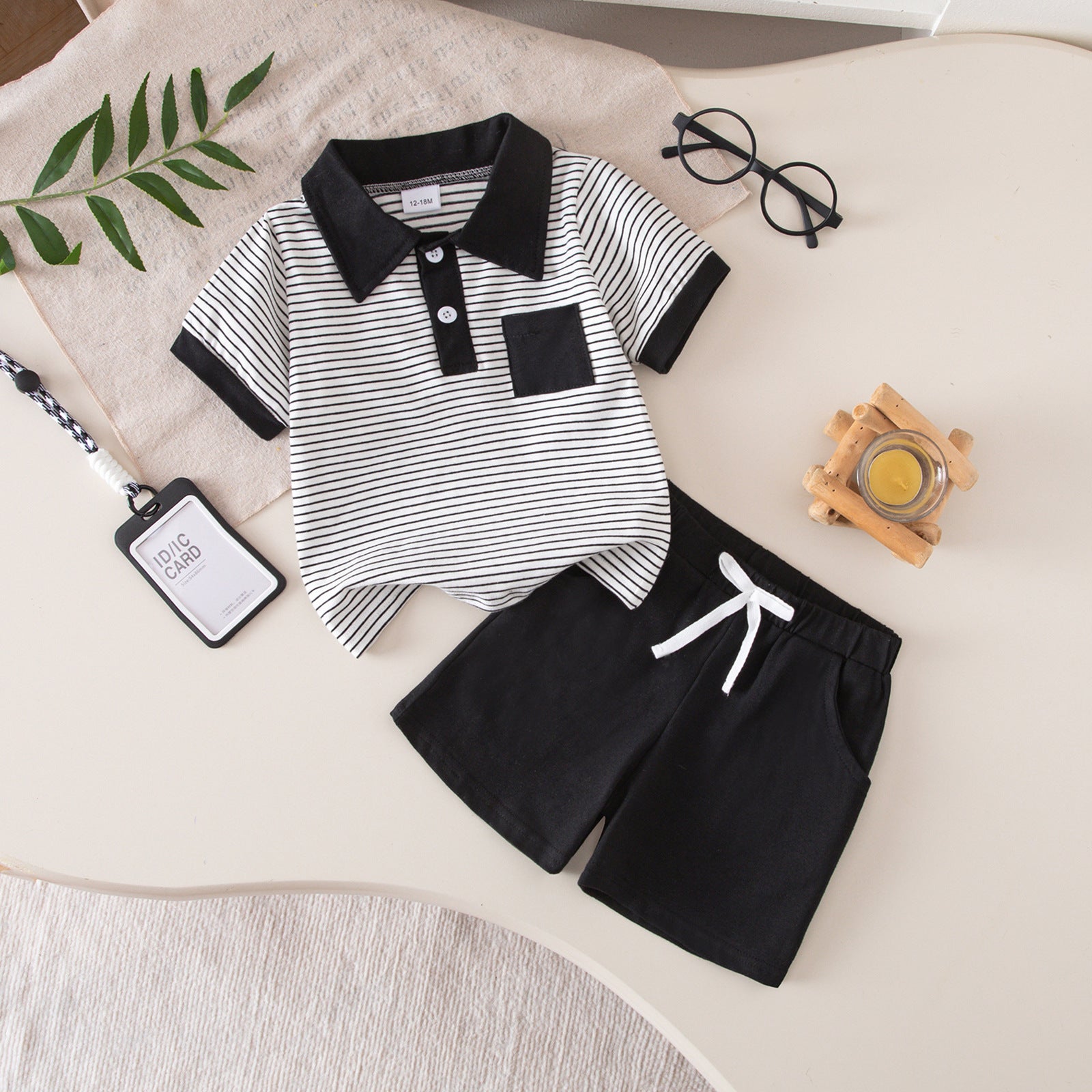 Wholesale Stylish Boys Summer Striped Short Sleeve Top And Shorts Set Everyday Casual Outfit For Kids 3 8 Gift Resale
